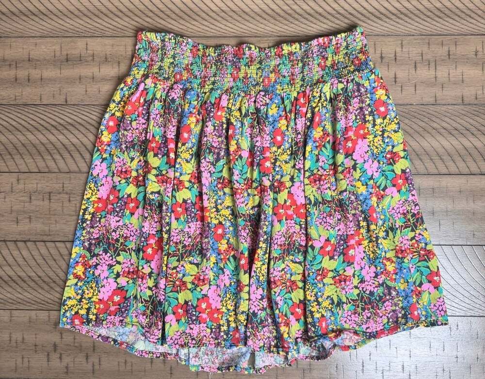 Rose & Thyme Floral Smocked Waist Mini Skirt Size M
